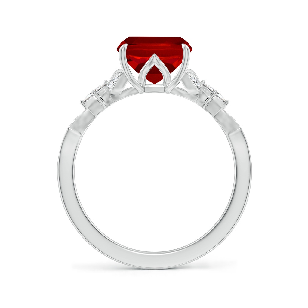 10x8mm Labgrown Lab-Grown Vintage Style Cushion Rectangular Ruby Engagement Ring with Leaf Motifs in P950 Platinum - side 199
