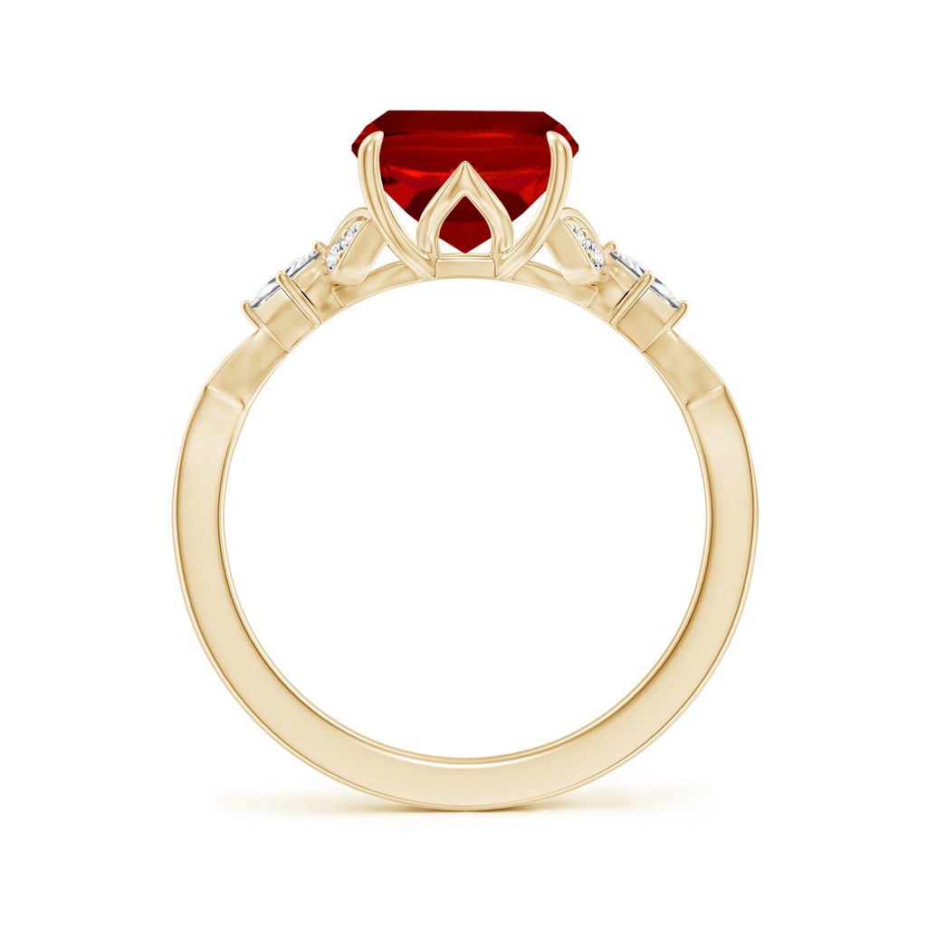 10x8mm Labgrown Lab-Grown Vintage Style Cushion Rectangular Ruby Engagement Ring with Leaf Motifs in Yellow Gold - side 199