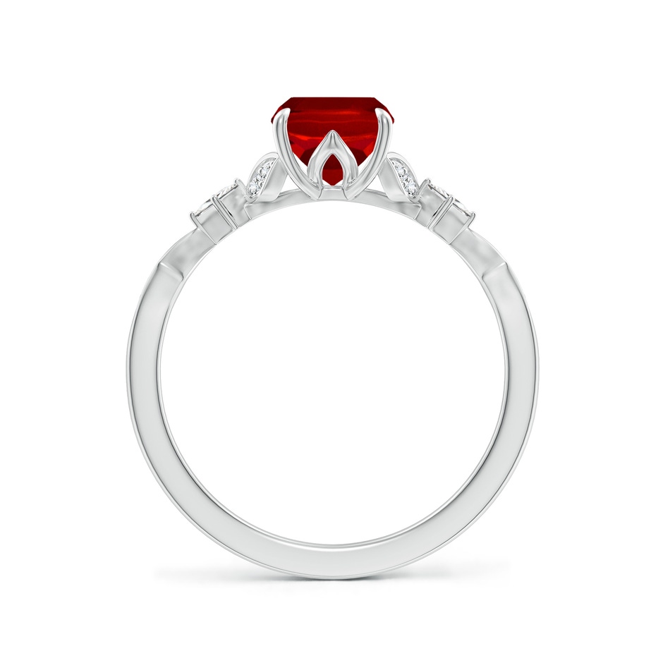 8x6mm Labgrown Lab-Grown Vintage Style Cushion Rectangular Ruby Engagement Ring with Leaf Motifs in White Gold side 199