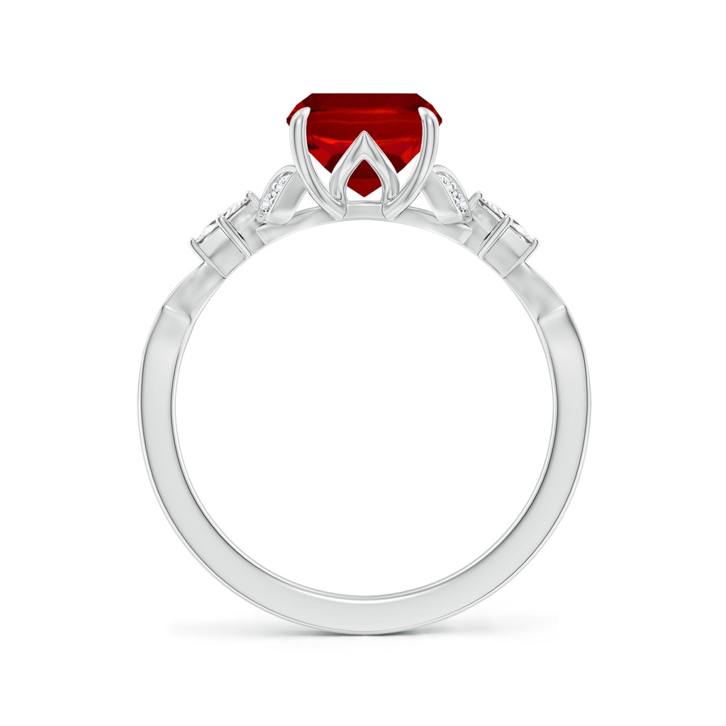 9x7mm Labgrown Lab-Grown Vintage Style Cushion Rectangular Ruby Engagement Ring with Leaf Motifs in White Gold Side 199