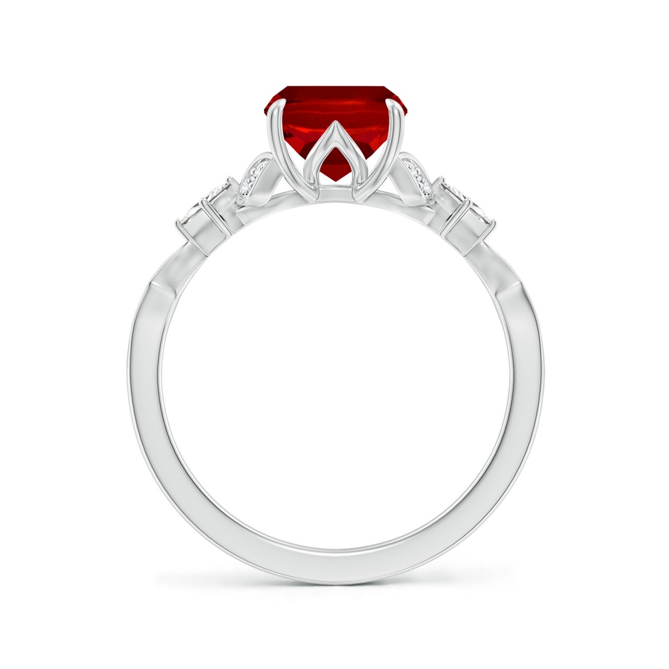 9x7mm Labgrown Lab-Grown Vintage Style Cushion Rectangular Ruby Engagement Ring with Leaf Motifs in White Gold side 199