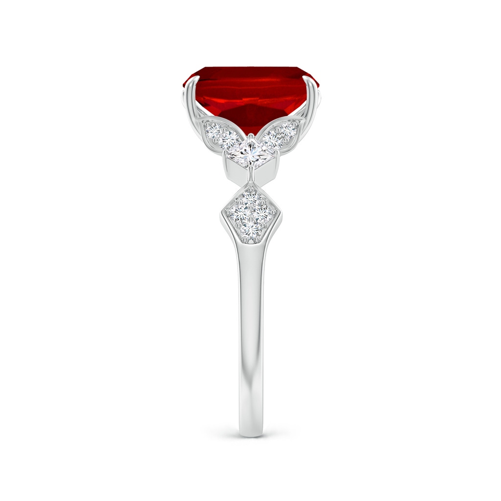 9x7mm Labgrown Lab-Grown Vintage Style Cushion Rectangular Ruby Engagement Ring with Leaf Motifs in White Gold Side 299