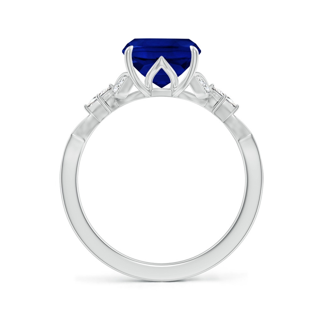 10x8mm Labgrown Lab-Grown Vintage Style Cushion Rectangular Blue Sapphire Engagement Ring with Leaf Motifs in White Gold - side 199