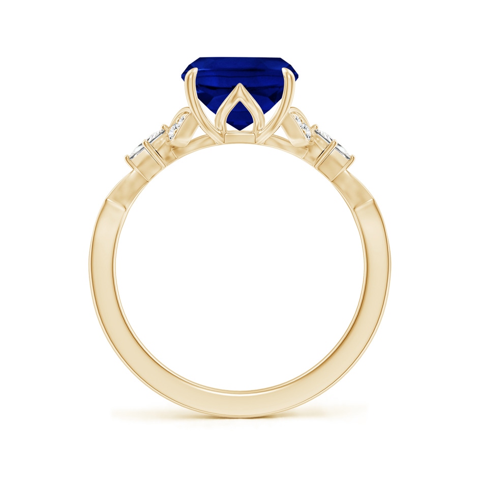 10x8mm Labgrown Lab-Grown Vintage Style Cushion Rectangular Blue Sapphire Engagement Ring with Leaf Motifs in Yellow Gold side 199