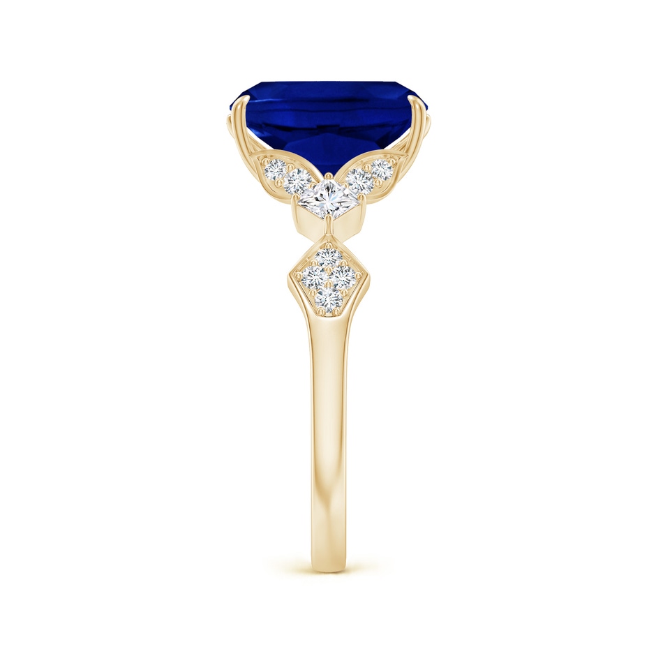 10x8mm Labgrown Lab-Grown Vintage Style Cushion Rectangular Blue Sapphire Engagement Ring with Leaf Motifs in Yellow Gold side 299