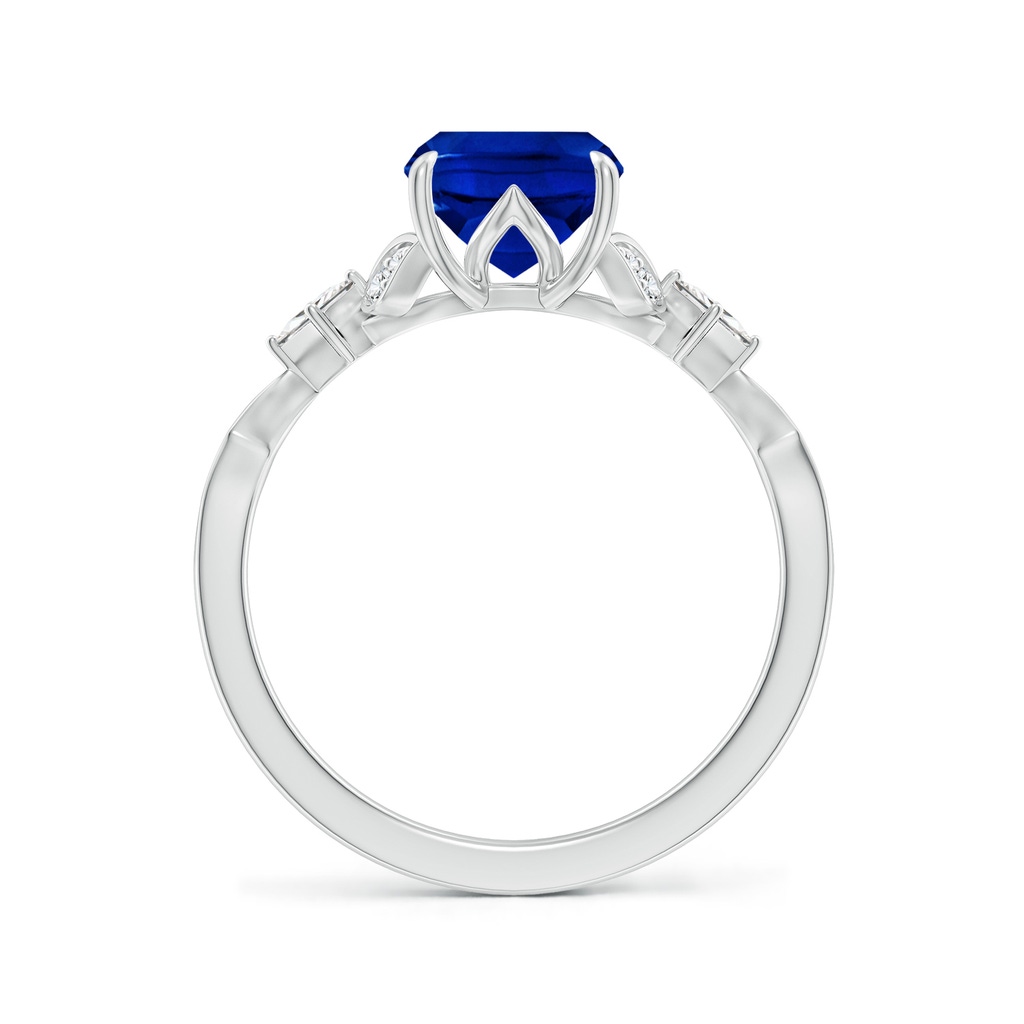 9x7mm Labgrown Lab-Grown Vintage Style Cushion Rectangular Blue Sapphire Engagement Ring with Leaf Motifs in White Gold Side 199