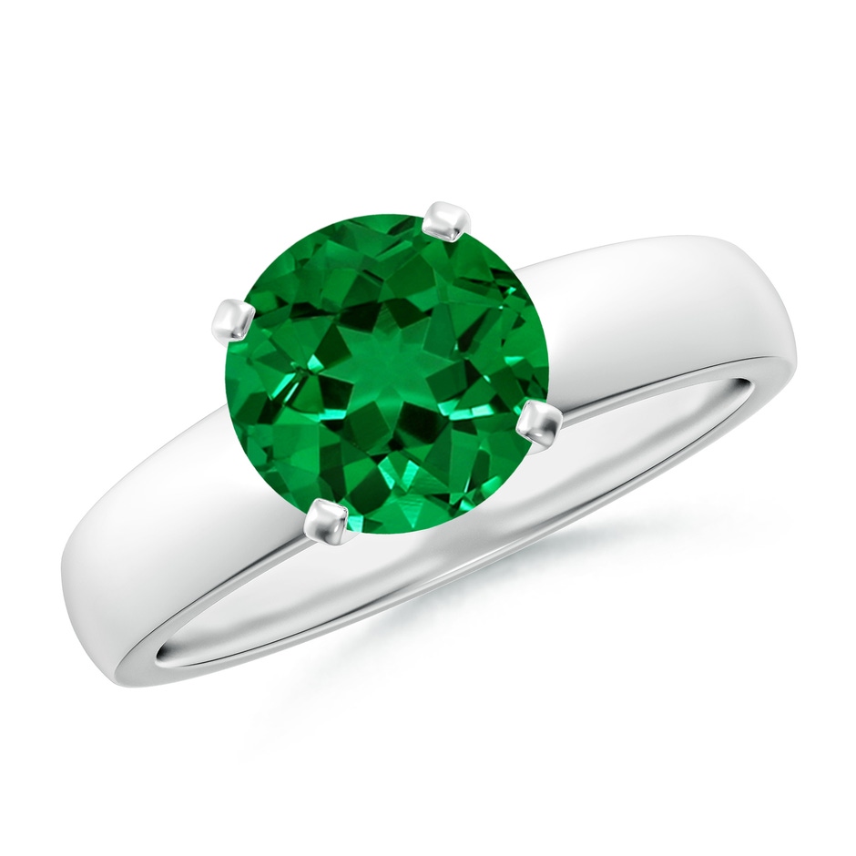 8mm Labgrown Lab-Grown Prong-Set Round Emerald Solitaire Engagement Ring in White Gold 