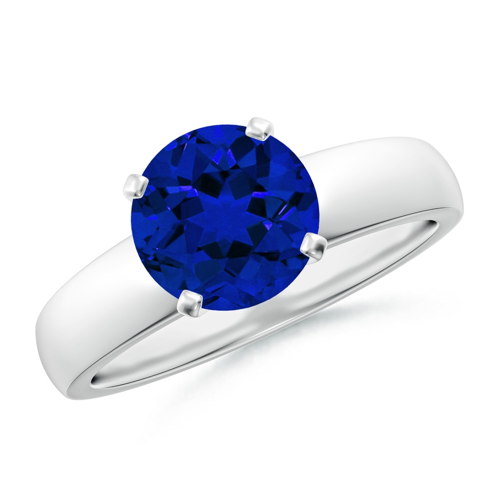 8mm Labgrown Lab-Grown Prong-Set Round Blue Sapphire Solitaire Engagement Ring in White Gold