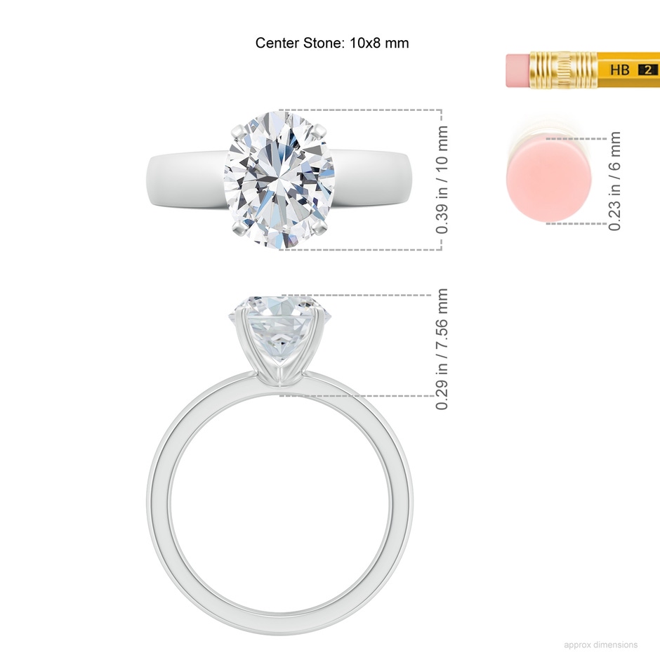 10x8mm FGVS Lab-Grown Prong-Set Oval Diamond Solitaire Engagement Ring in 18K White Gold ruler