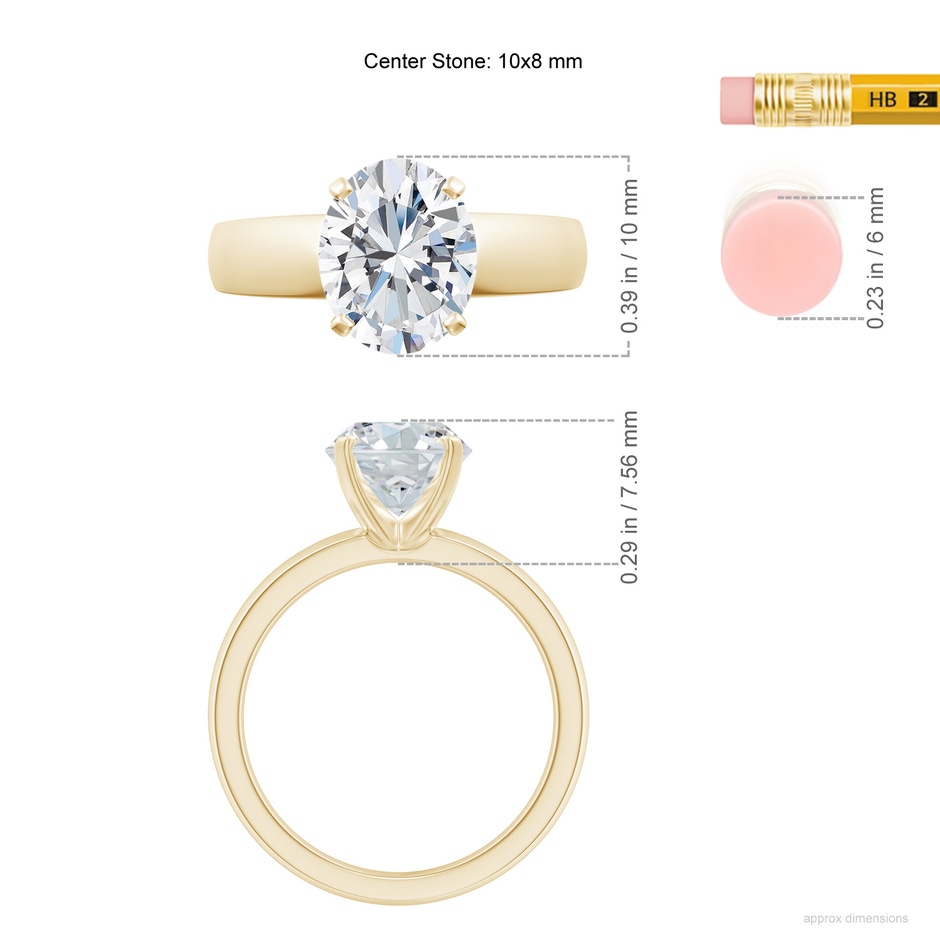 10x8mm FGVS Lab-Grown Prong-Set Oval Diamond Solitaire Engagement Ring in 18K Yellow Gold ruler