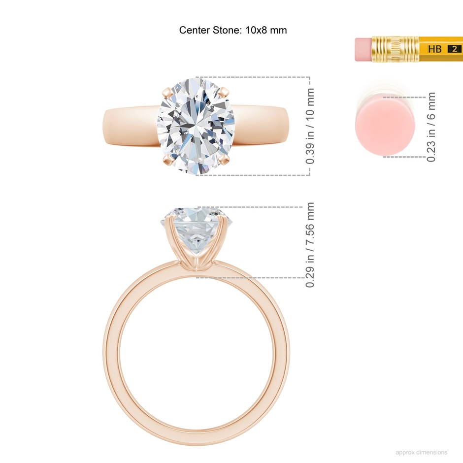 10x8mm FGVS Lab-Grown Prong-Set Oval Diamond Solitaire Engagement Ring in Rose Gold ruler