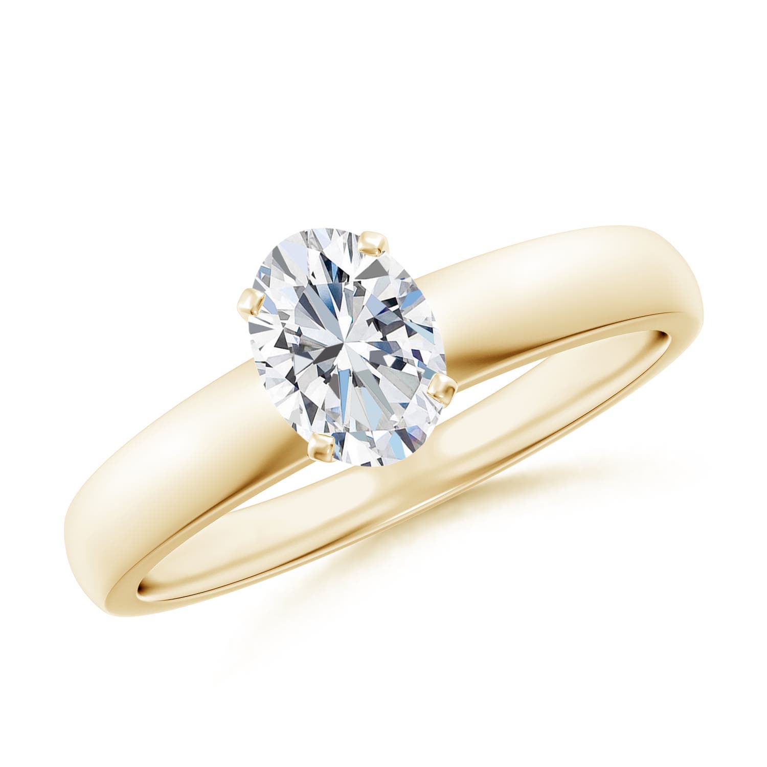 7x5mm FGVS Lab-Grown Prong-Set Oval Diamond Solitaire Engagement Ring in 18K Yellow Gold