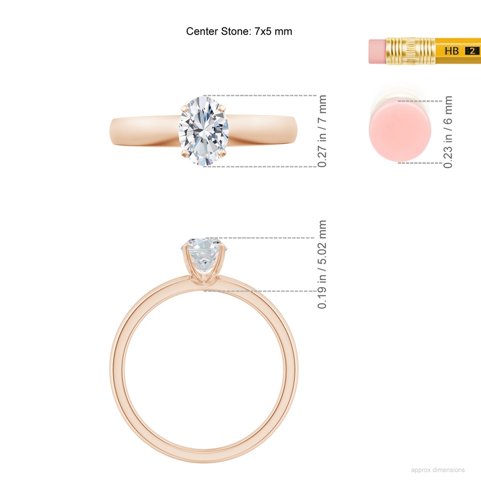 7x5mm FGVS Lab-Grown Prong-Set Oval Diamond Solitaire Engagement Ring in Rose Gold ruler
