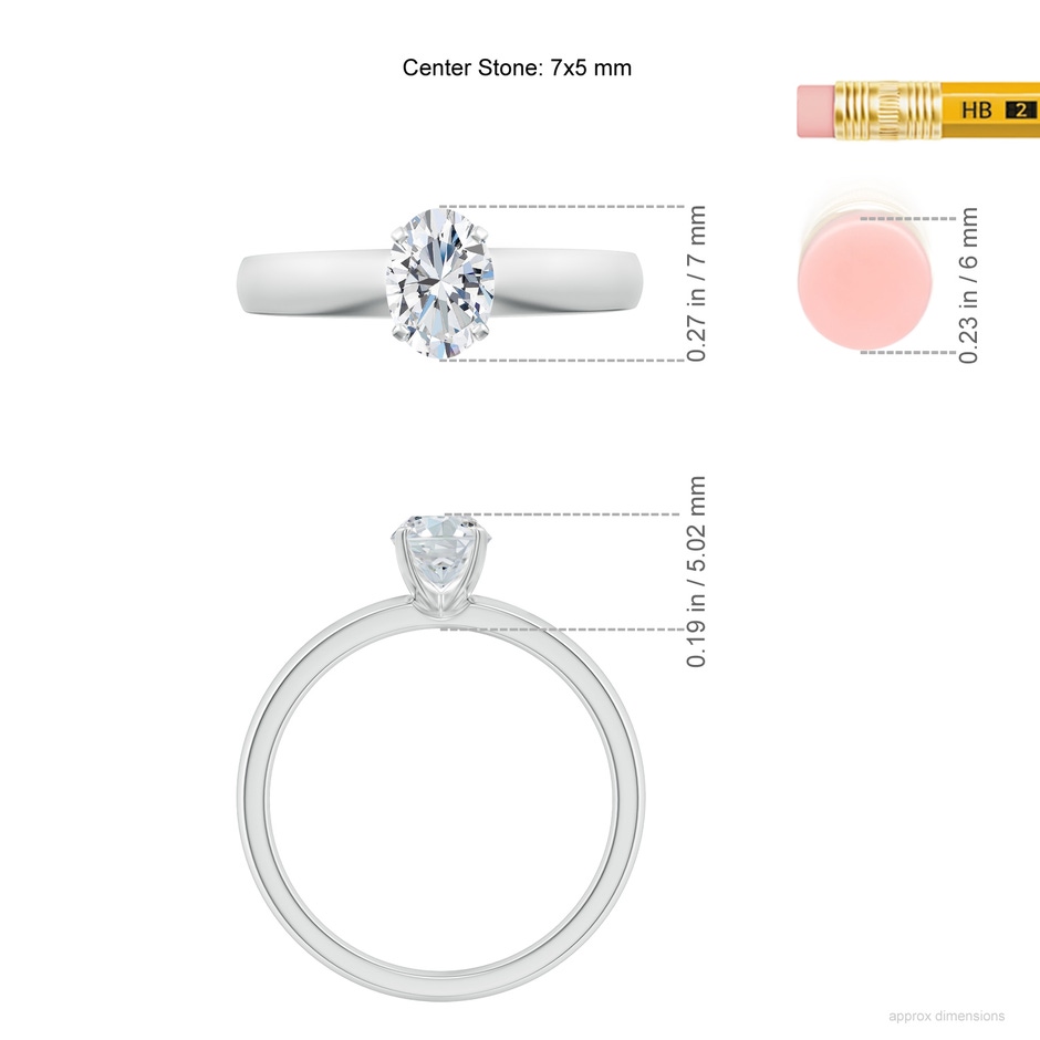 7x5mm FGVS Lab-Grown Prong-Set Oval Diamond Solitaire Engagement Ring in White Gold ruler