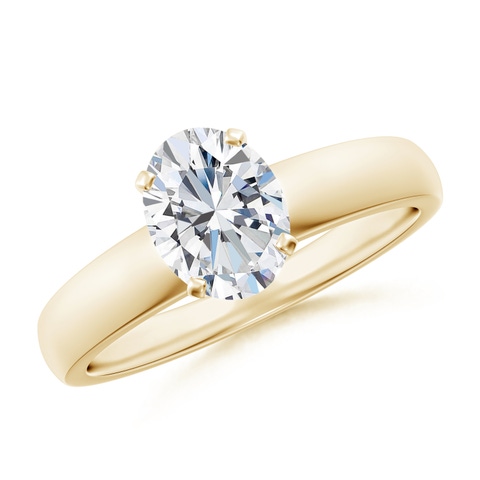 8x6mm FGVS Lab-Grown Prong-Set Oval Diamond Solitaire Engagement Ring in 18K Yellow Gold