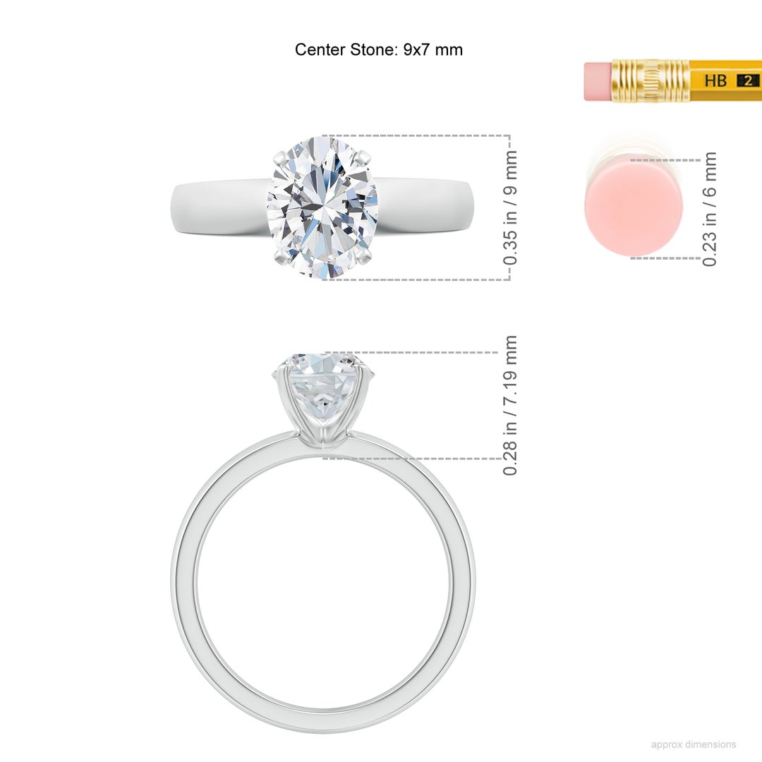 9x7mm FGVS Lab-Grown Prong-Set Oval Diamond Solitaire Engagement Ring in White Gold - ruler