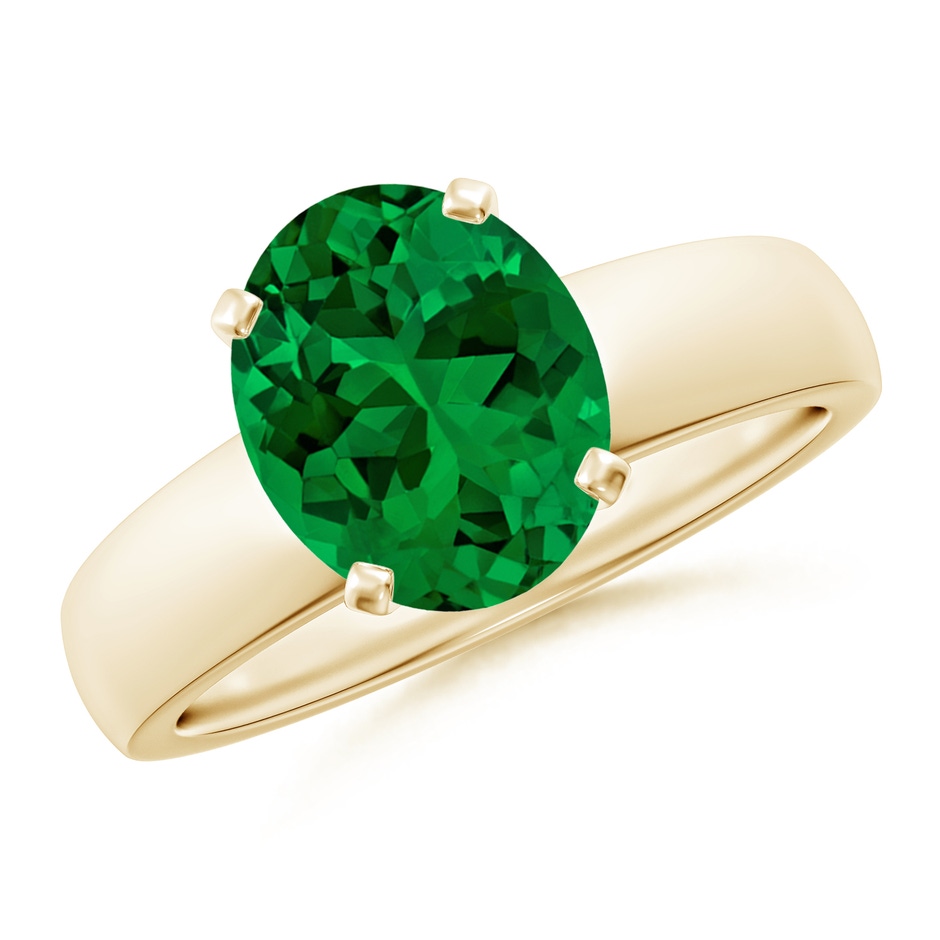 10x8mm Labgrown Lab-Grown Prong-Set Oval Emerald Solitaire Engagement Ring in 18K Yellow Gold 
