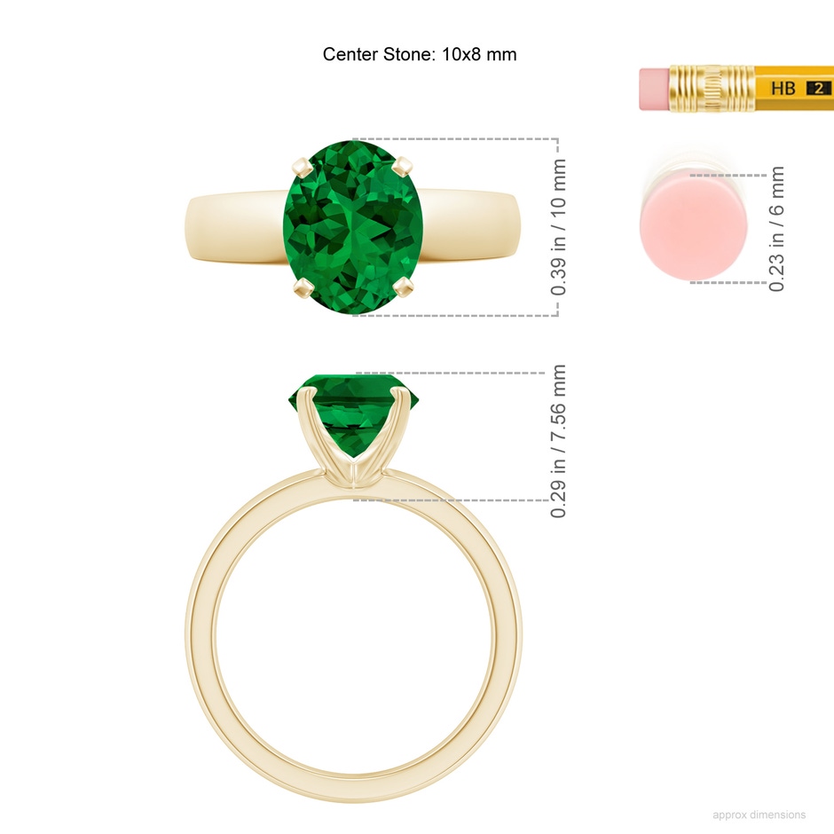 10x8mm Labgrown Lab-Grown Prong-Set Oval Emerald Solitaire Engagement Ring in 18K Yellow Gold ruler