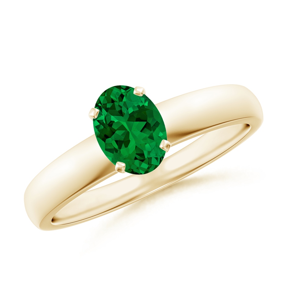 7x5mm Labgrown Lab-Grown Prong-Set Oval Emerald Solitaire Engagement Ring in Yellow Gold 