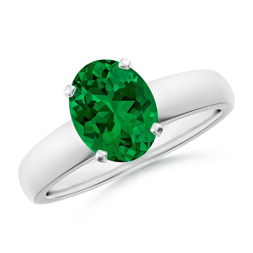 9x7mm Labgrown Lab-Grown Prong-Set Oval Emerald Solitaire Engagement Ring in White Gold