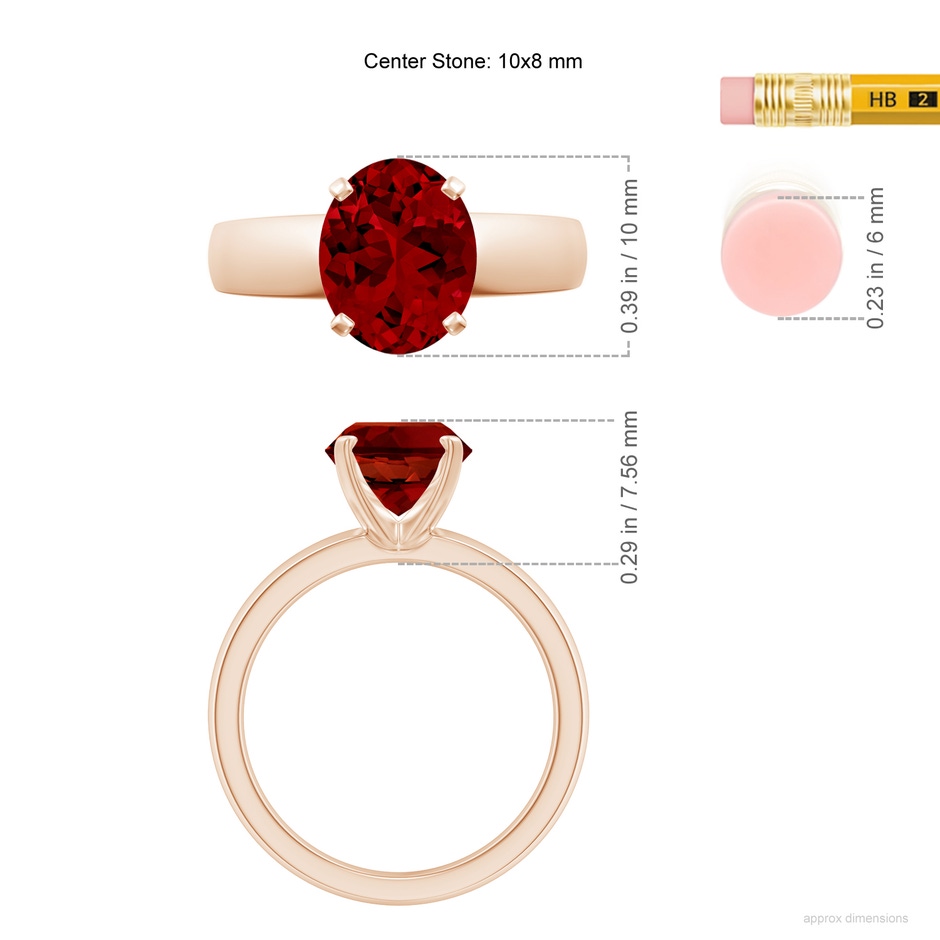 10x8mm Labgrown Lab-Grown Prong-Set Oval Ruby Solitaire Engagement Ring in Rose Gold ruler