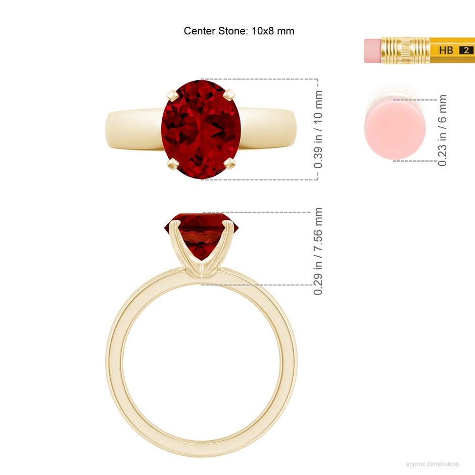 10x8mm Labgrown Lab-Grown Prong-Set Oval Ruby Solitaire Engagement Ring in Yellow Gold ruler