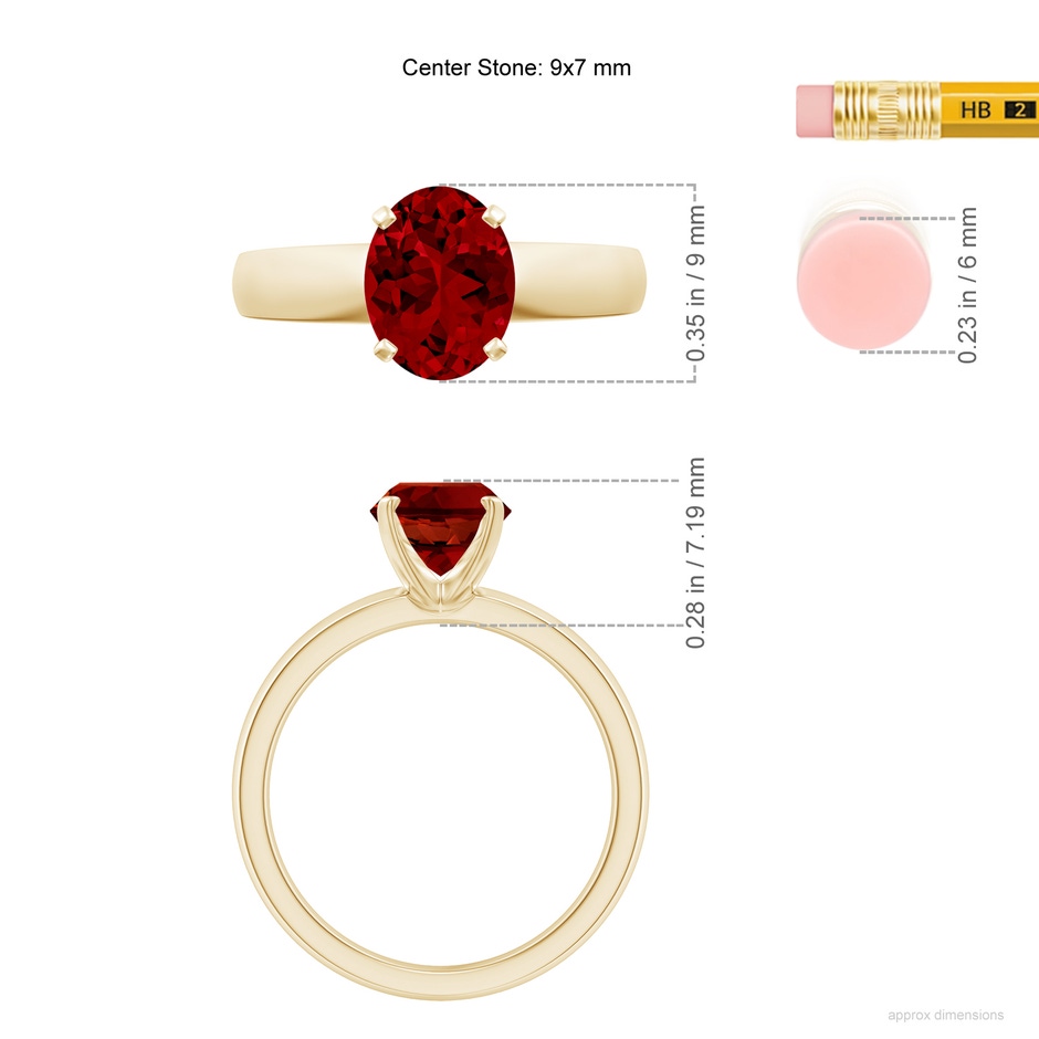 9x7mm Labgrown Lab-Grown Prong-Set Oval Ruby Solitaire Engagement Ring in Yellow Gold ruler
