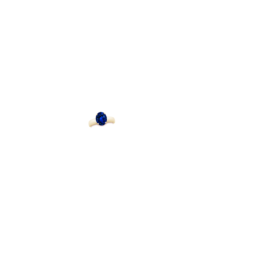 10x8mm Labgrown Lab-Grown Prong-Set Oval Blue Sapphire Solitaire Engagement Ring in Yellow Gold hand