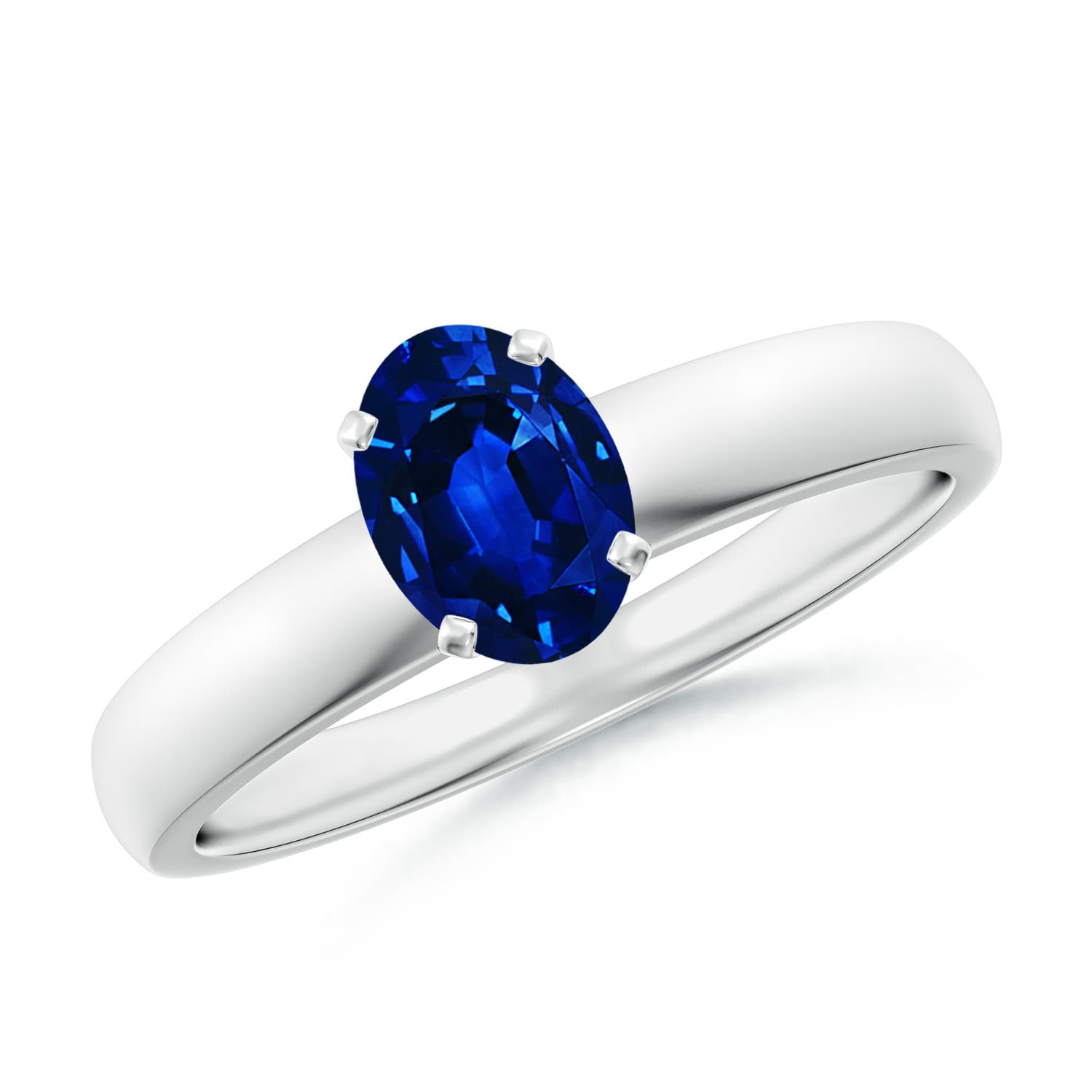 7x5mm Labgrown Lab-Grown Prong-Set Oval Blue Sapphire Solitaire Engagement Ring in 18K White Gold