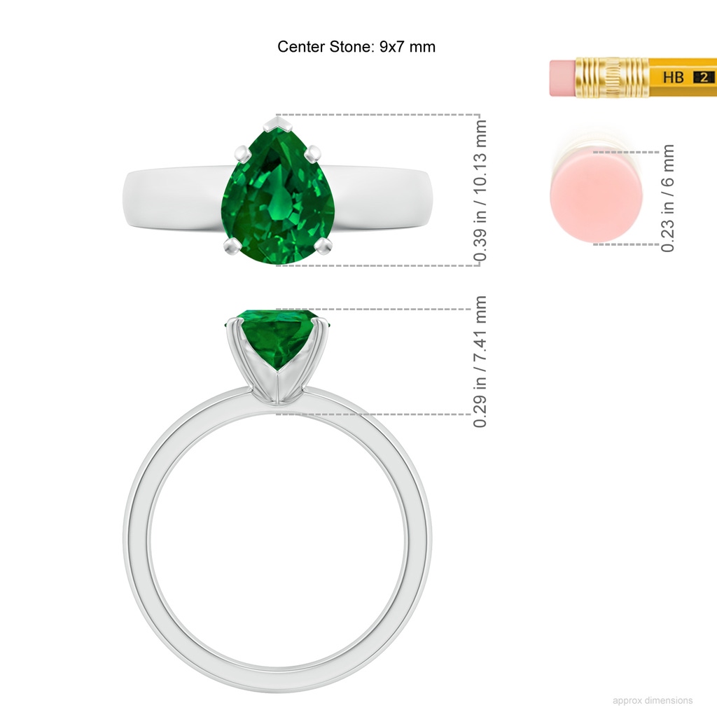 9x7mm Labgrown Lab-Grown Prong-Set Pear Emerald Solitaire Engagement Ring in White Gold ruler