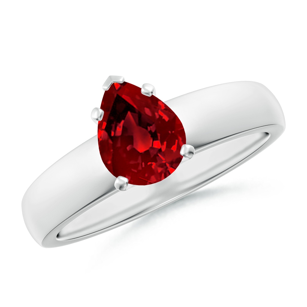 8x6mm Labgrown Lab-Grown Prong-Set Pear Ruby Solitaire Engagement Ring in 18K White Gold