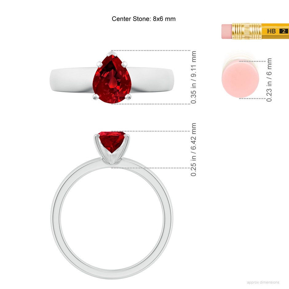 8x6mm Labgrown Lab-Grown Prong-Set Pear Ruby Solitaire Engagement Ring in 18K White Gold ruler