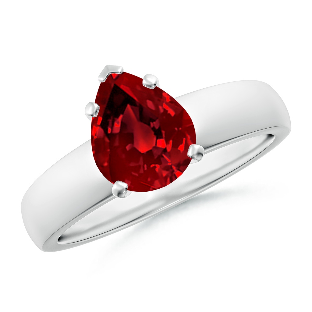 9x7mm Labgrown Lab-Grown Prong-Set Pear Ruby Solitaire Engagement Ring in White Gold
