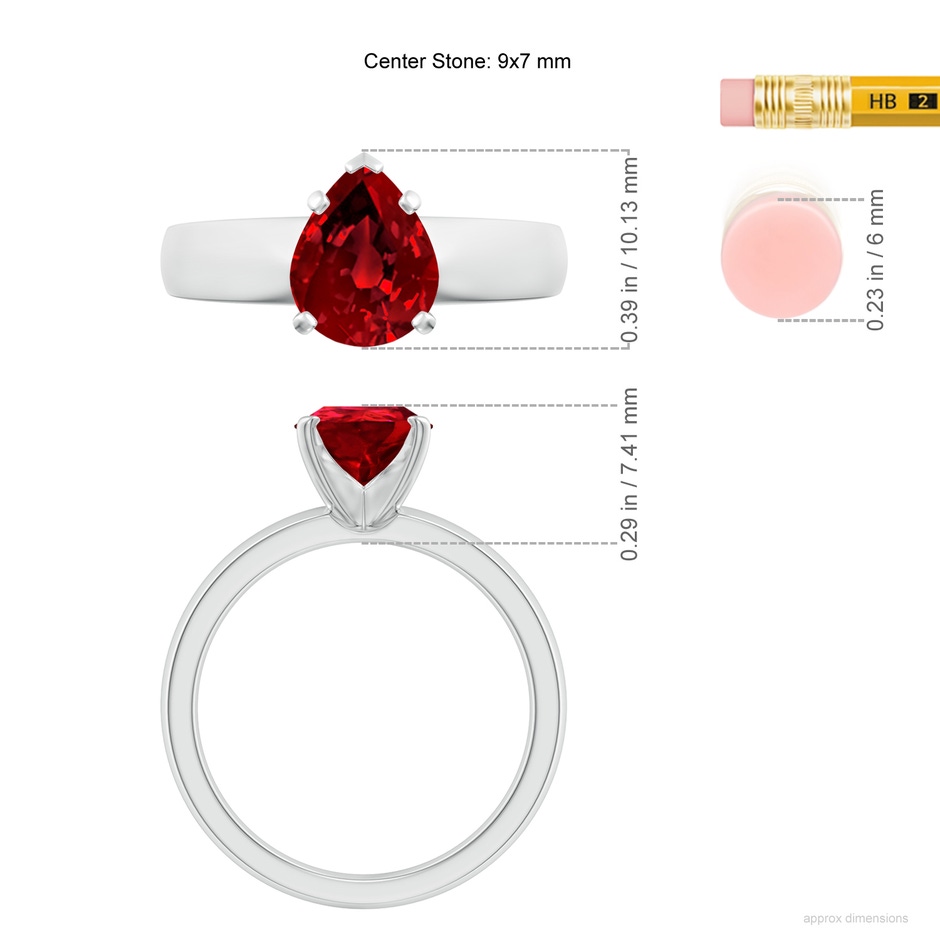 9x7mm Labgrown Lab-Grown Prong-Set Pear Ruby Solitaire Engagement Ring in White Gold ruler