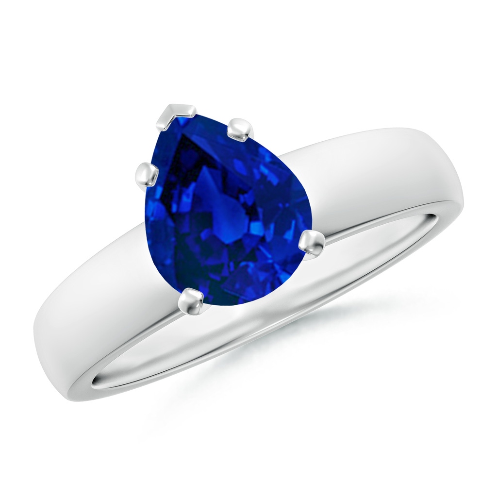 9x7mm Labgrown Lab-Grown Prong-Set Pear Blue Sapphire Solitaire Engagement Ring in White Gold