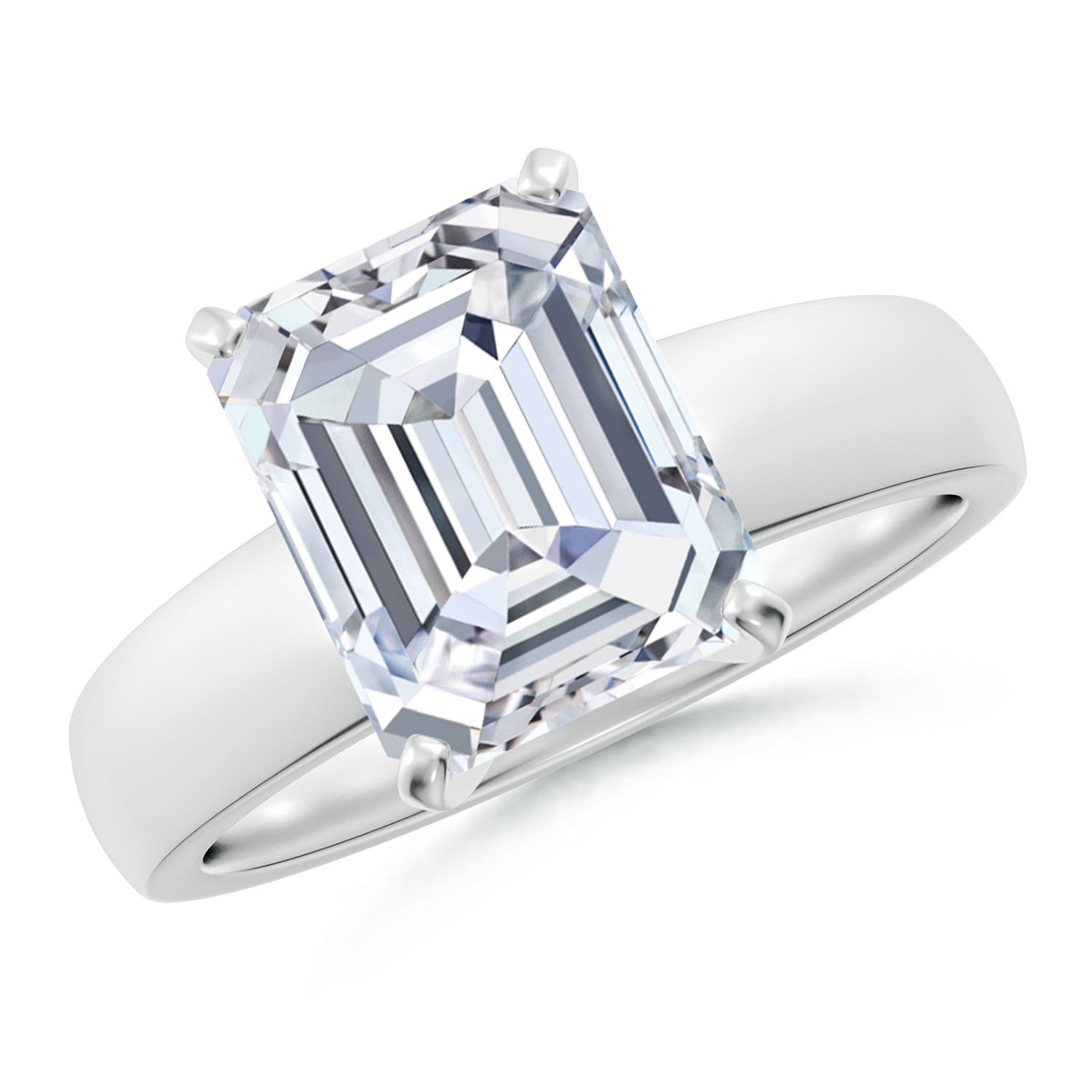 10x7mm FGVS Lab-Grown Prong-Set Emerald-Cut Diamond Solitaire Engagement Ring in 18CT White Gold