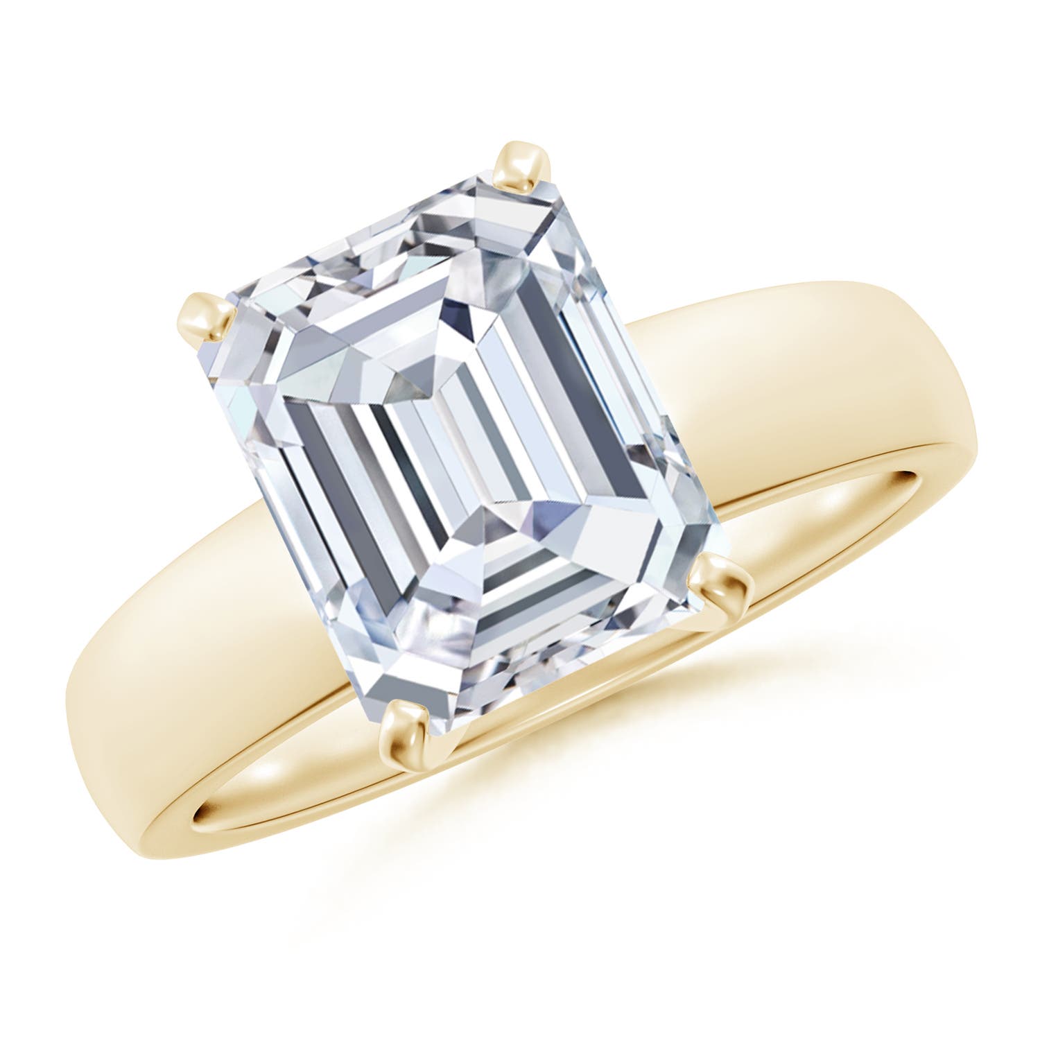 10x7mm FGVS Lab-Grown Prong-Set Emerald-Cut Diamond Solitaire Engagement Ring in 18CT Yellow Gold