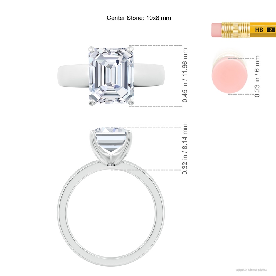 10x7mm FGVS Lab-Grown Prong-Set Emerald-Cut Diamond Solitaire Engagement Ring in White Gold ruler