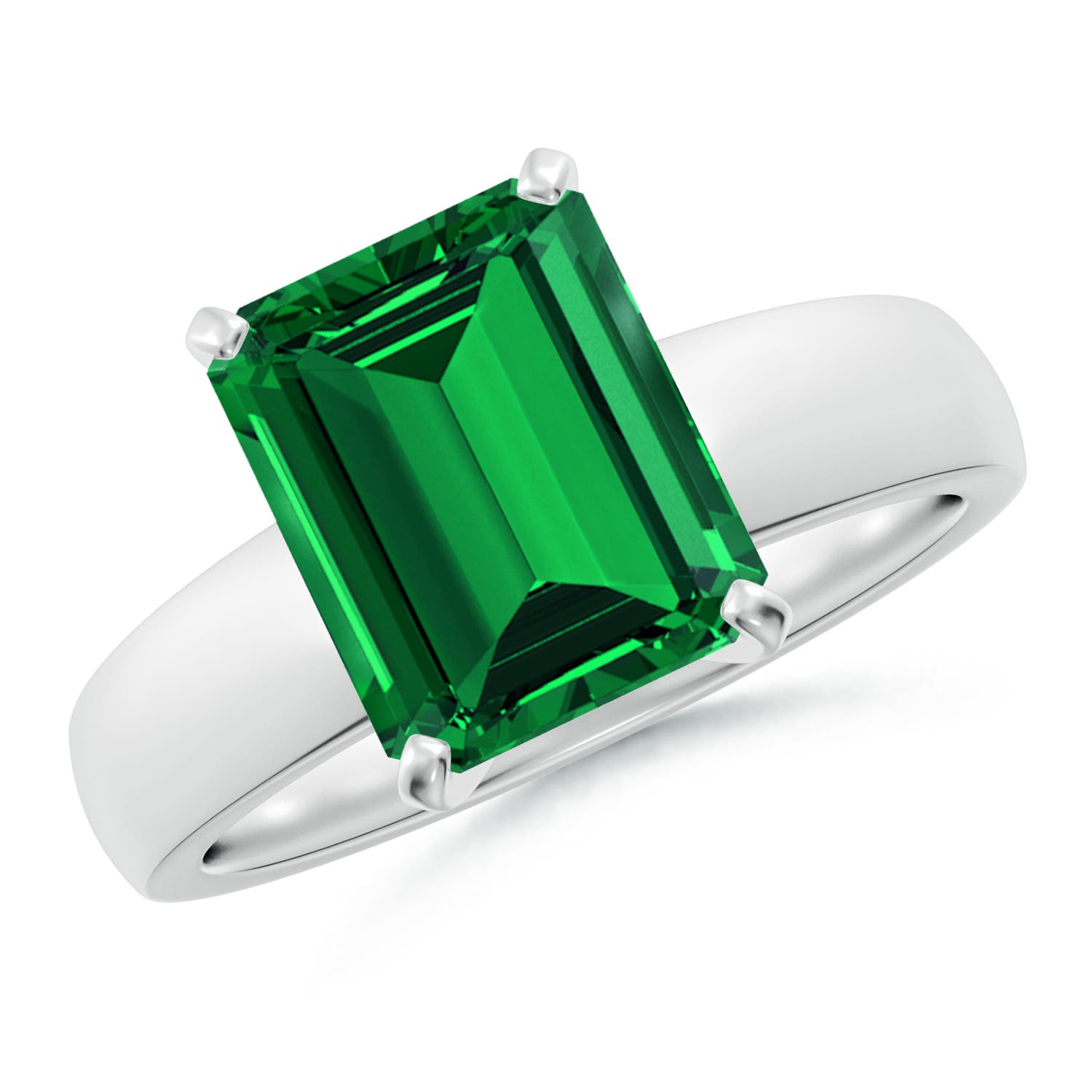 10x8mm Labgrown Lab-Grown Prong-Set Emerald-Cut Emerald Solitaire Engagement Ring in 18CT White Gold