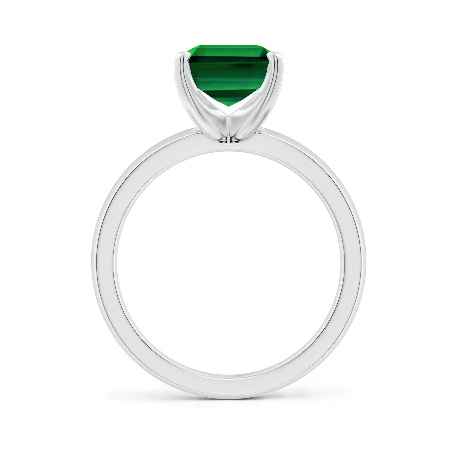 10x8mm Labgrown Lab-Grown Prong-Set Emerald-Cut Emerald Solitaire Engagement Ring in 18K White Gold