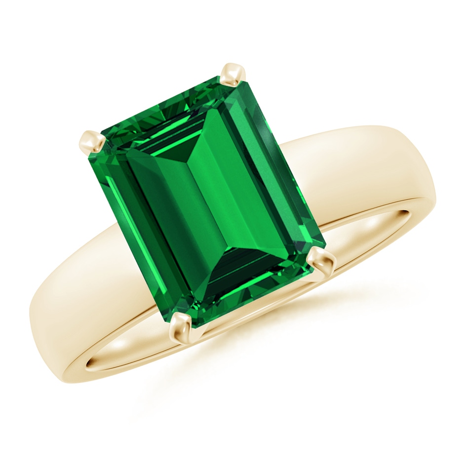 10x8mm Labgrown Lab-Grown Prong-Set Emerald-Cut Emerald Solitaire Engagement Ring in 18K Yellow Gold 