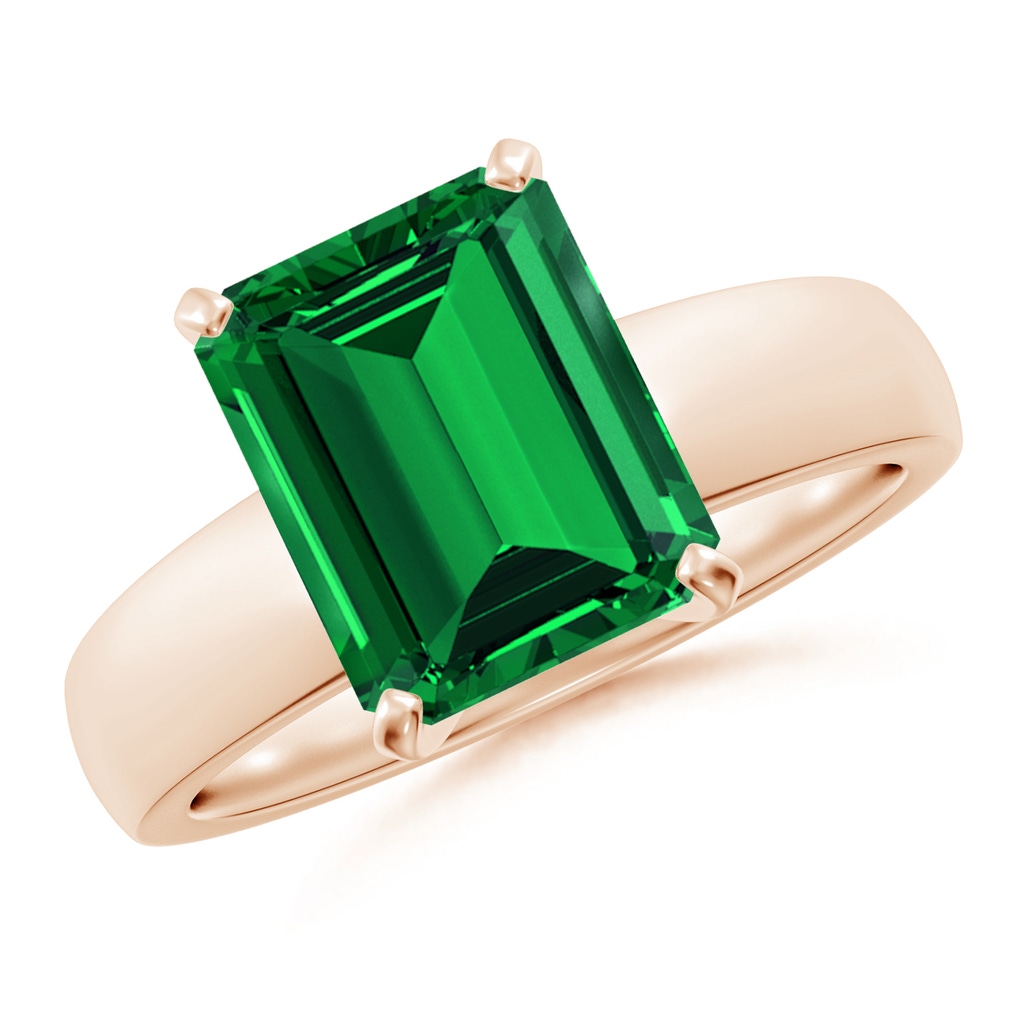 10x8mm Labgrown Lab-Grown Prong-Set Emerald-Cut Emerald Solitaire Engagement Ring in Rose Gold