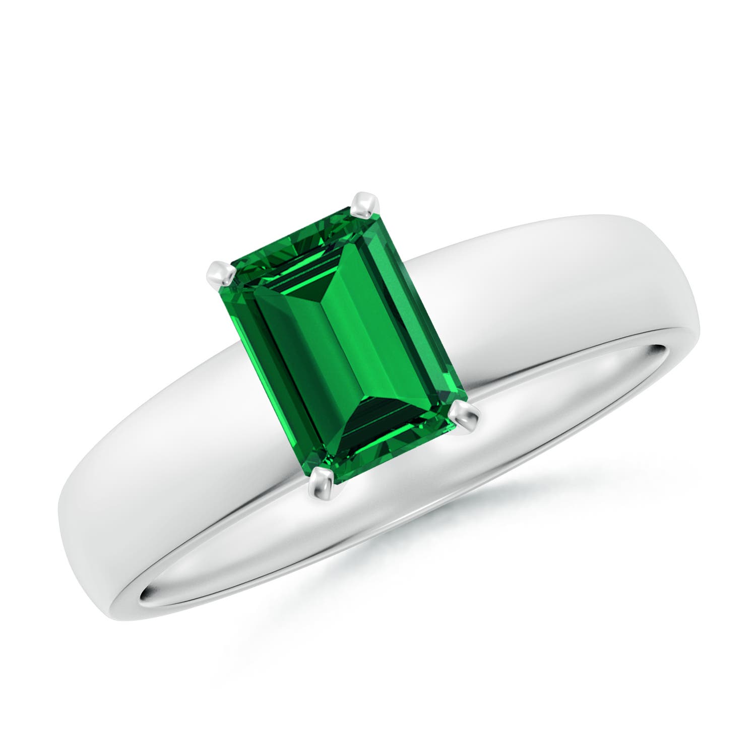 7x5mm Labgrown Lab-Grown Prong-Set Emerald-Cut Emerald Solitaire Engagement Ring in 18CT White Gold