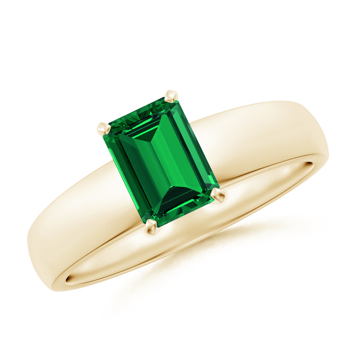 7x5mm Labgrown Lab-Grown Prong-Set Emerald-Cut Emerald Solitaire Engagement Ring in 18CT Yellow Gold