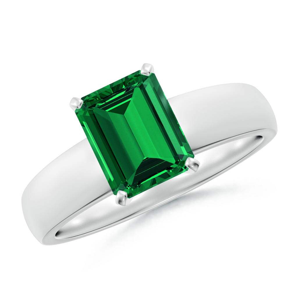 8x6mm Labgrown Lab-Grown Prong-Set Emerald-Cut Emerald Solitaire Engagement Ring in 18K White Gold