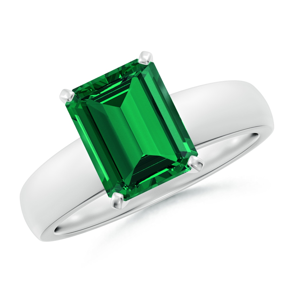 9x7mm Labgrown Lab-Grown Prong-Set Emerald-Cut Emerald Solitaire Engagement Ring in White Gold