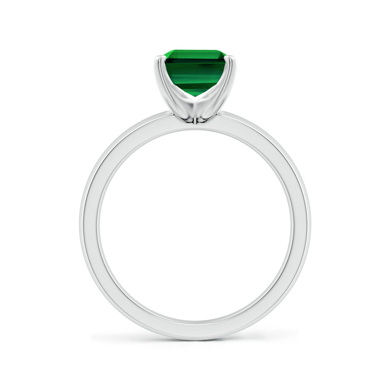 9x7mm Labgrown Lab-Grown Prong-Set Emerald-Cut Emerald Solitaire Engagement Ring in White Gold - side 3