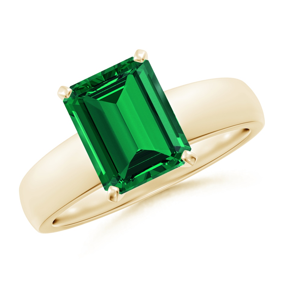 9x7mm Labgrown Lab-Grown Prong-Set Emerald-Cut Emerald Solitaire Engagement Ring in Yellow Gold 