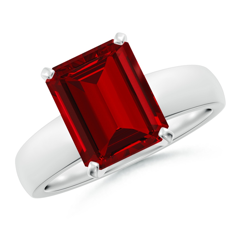 10x8mm Labgrown Lab-Grown Prong-Set Emerald-Cut Ruby Solitaire Engagement Ring in White Gold 