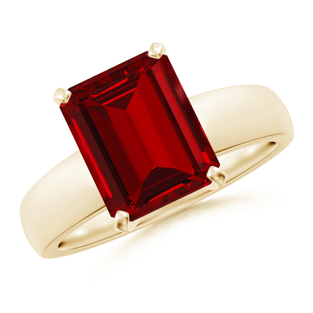 10x8mm Labgrown Lab-Grown Prong-Set Emerald-Cut Ruby Solitaire Engagement Ring in Yellow Gold